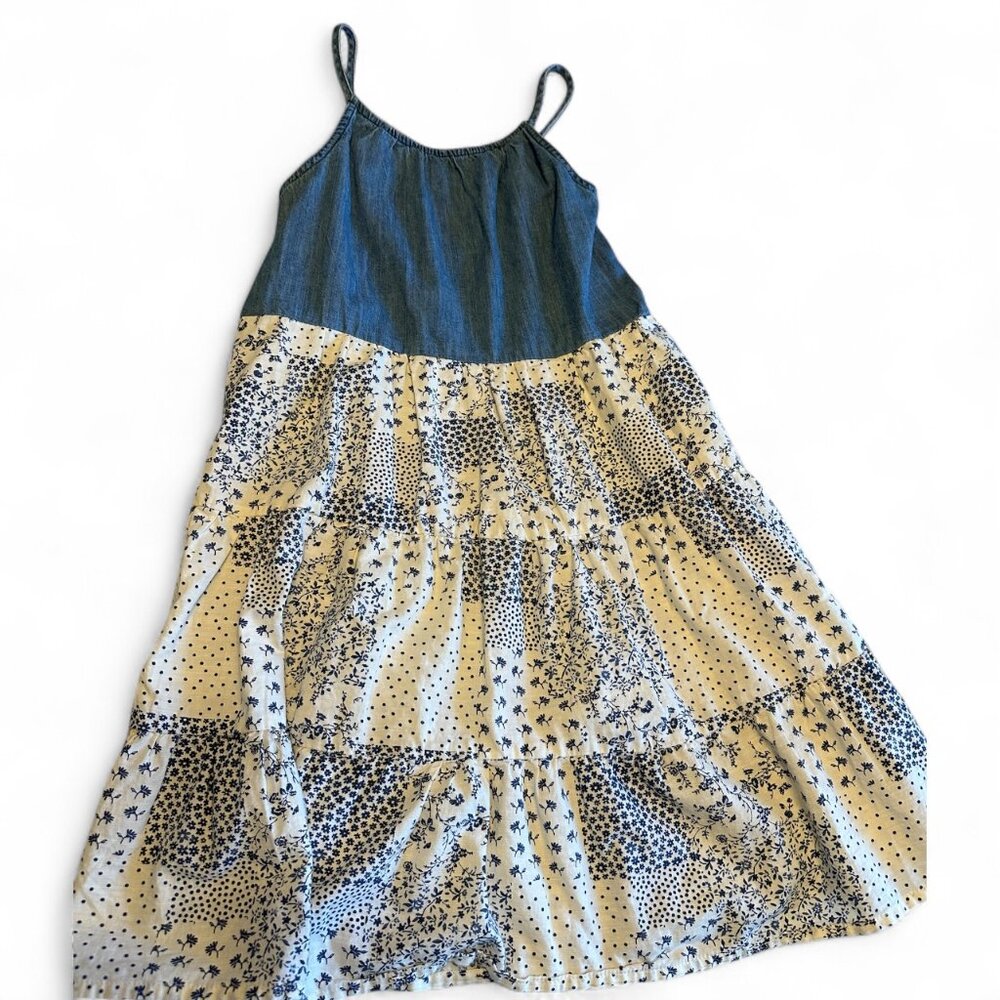 OshKosh B'gosh Tiered Denim and Patched Print Summer Dress Girls Size 12